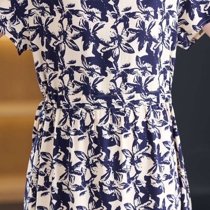 Summer Women's Elegant Dresses Plus Size Short Sleeve Casual Long Dress Vintage Clothes