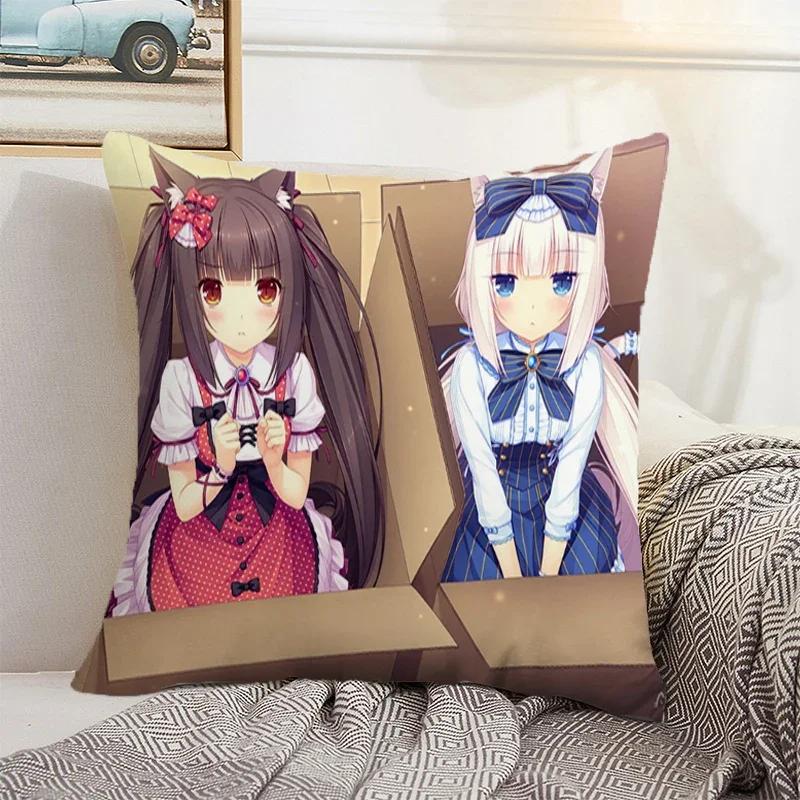 Nekopara 50x50 Cushion Cover 45 × 45 Decorative Pillowcase for Pillow Home Decor Car Decoration Pillowcases Bed Cushions Kawaii