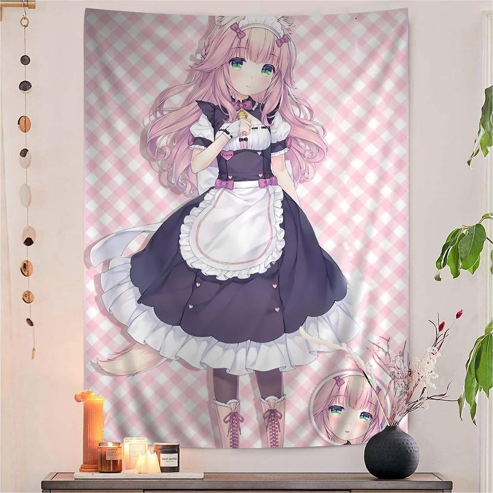 VIKAMA Nekopara Tapestry Cat Girl Anime Peeling Wall Hanging Floral Decoration Suitable For Dormitories And Bedrooms