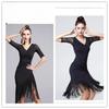 Sexy Short-sleeve Latin Dance Tassel One-piece Dress for Women Ballroom Tango Cha Cha Rumba Costumes On Sale