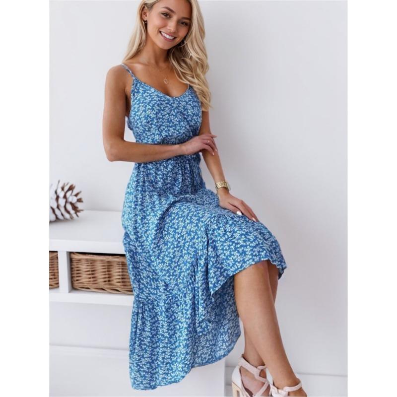 Sexy Halter Dress Small Flower Waist Long Dress for Women