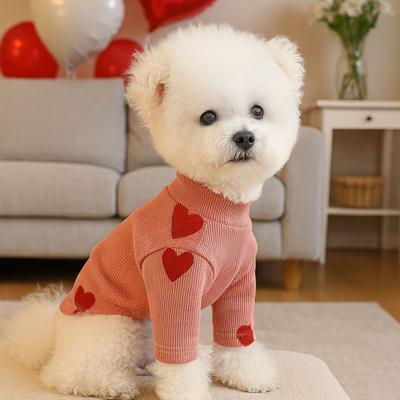 Tricou Roșu cu Inimă pentru Câine Imprimeuri cu Inimă de Iubire Pulover cu Guler Înalt pentru Animale de Companie Ziua Îndrăgostiților Haine Drăguțe pentru Animale de Companie Costum Festiv pentru Nuntă Aniversare