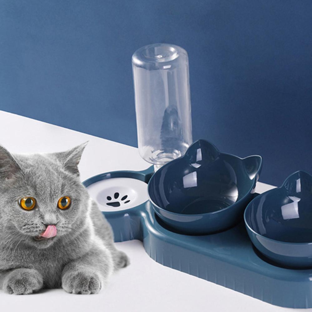 3 In 1 Pet Bowls With Water Feeder Detachable 15° Tilted Cat Bowl Automatic Drinking Feeder Suitable For Small Or Medium Cats And Dogs Decor