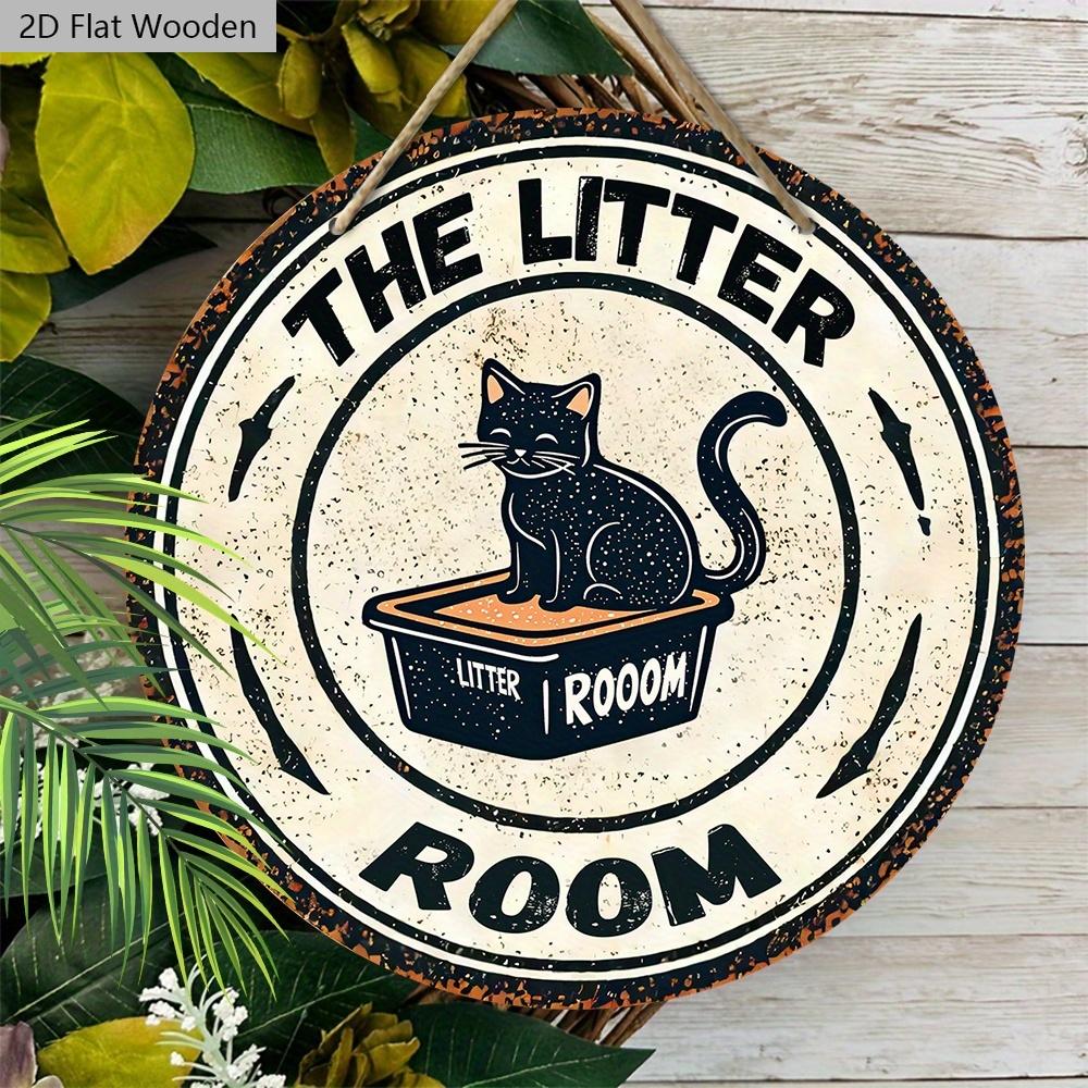 Rustic Wooden Sign with Cute Black Cat Pattern - The Litte Room Round Sign for Pet's Door Hanging Decor - Ideal Home Decoration