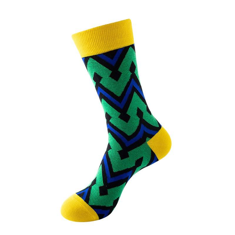 Geometric Cotton Crew Socks Men Women Breathable Anti-Odor High-Cut Casual