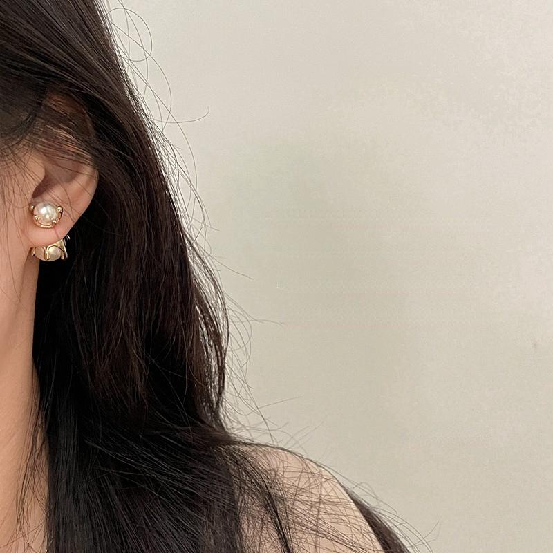 Modern Jewelry Simulated Pearl Earrings Back And Front Stud For Women Girl Gift