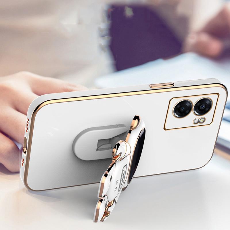 Plating Astronaut Bracket Phone Holder Case For Oppo A32 A53 A33 A5 A9 A8 2020 A72 A54 A55 A73 A83 Coque Soft Back Cover