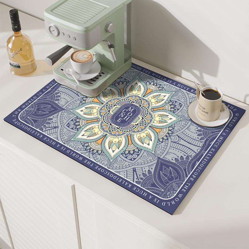 Large Kitchen Absorbent Mat American Style Draining Coffee Dish Drying Pad Printed Tableware Mats Quick Dry Tableware Placemat