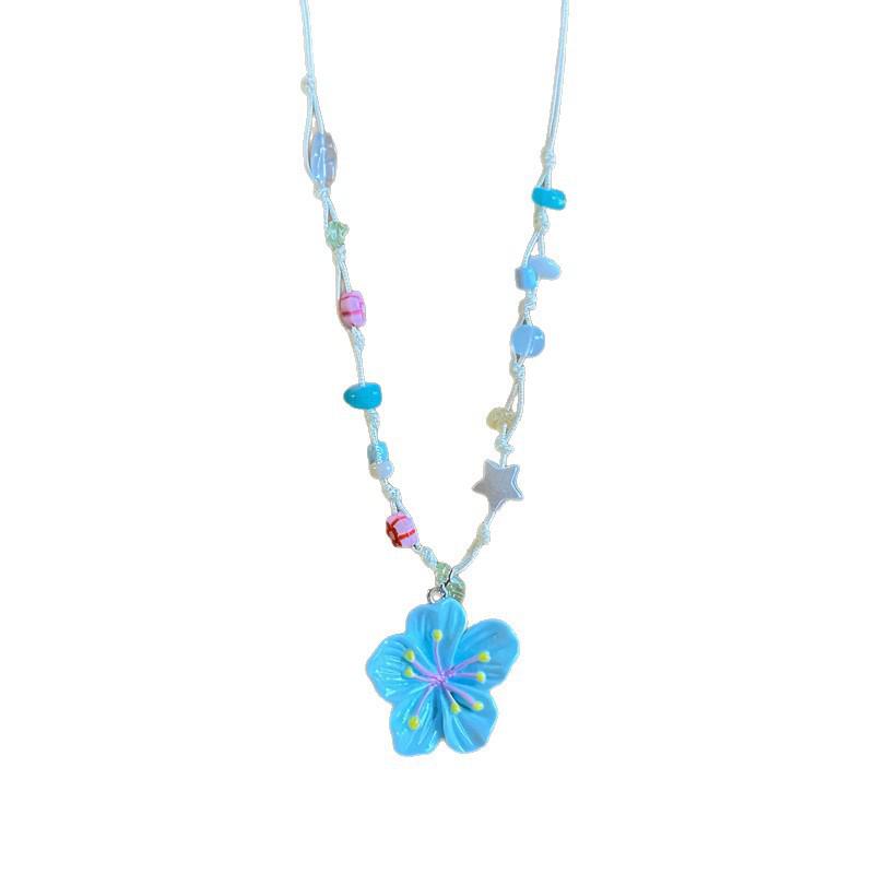 Spring Cherry Blossom Colorful Dopamine Shell Flower Necklace with Clavicle Chain for Summer Seaside Vacation