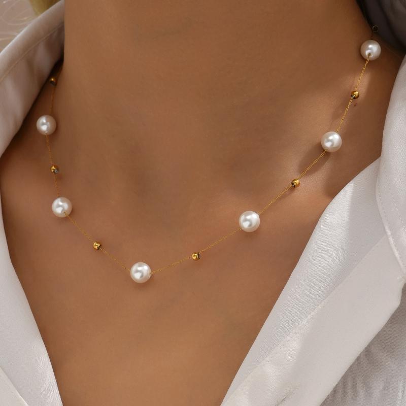 18k Gold Plated Stainless Steel Beaded Necklace, Suitable for Daily Wear and Holiday Gifts for Friends