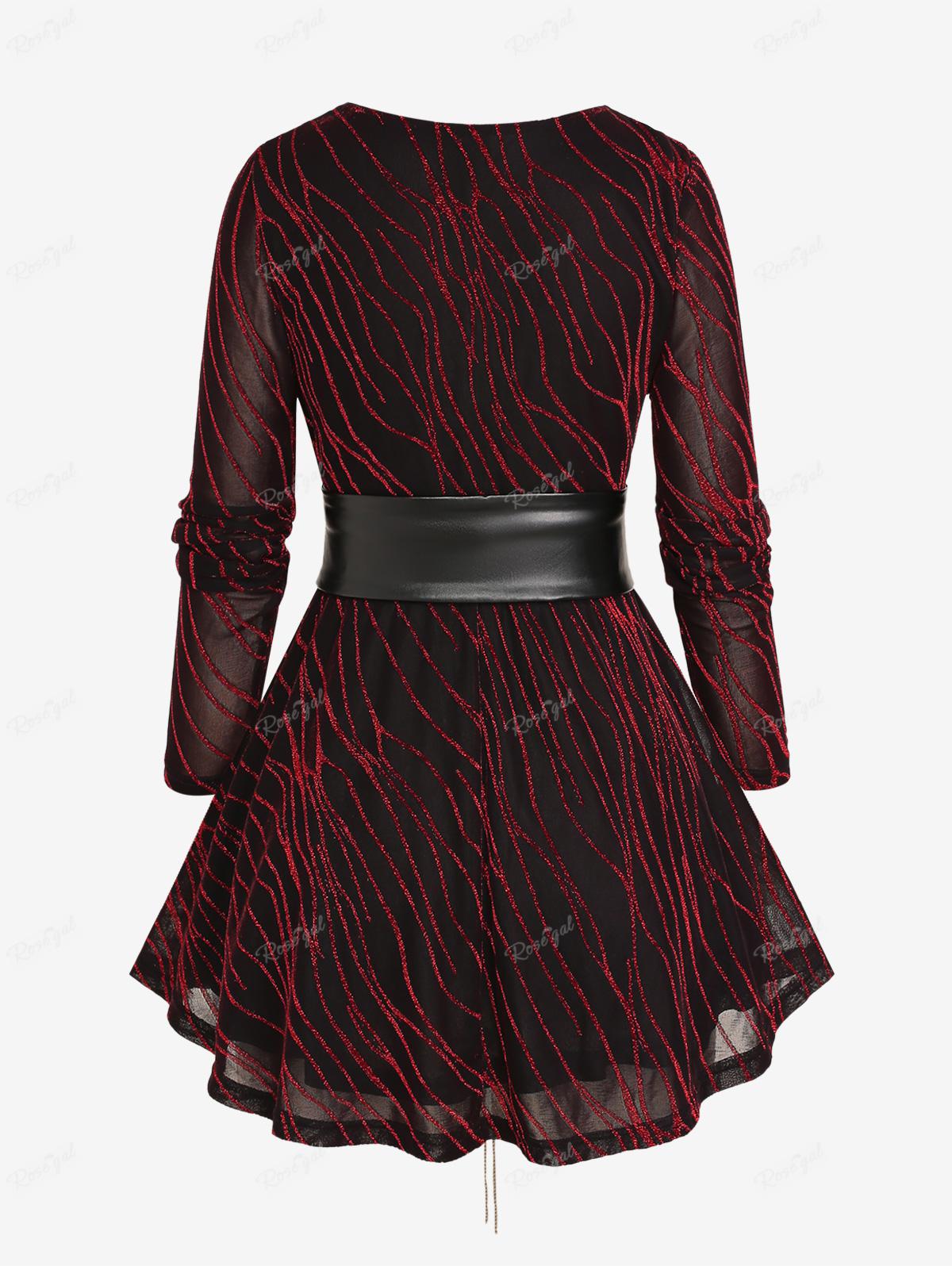 Футболка Rosegal Plus Size из искусственной кожи с поясом и сверкающими цепочками — фото 2