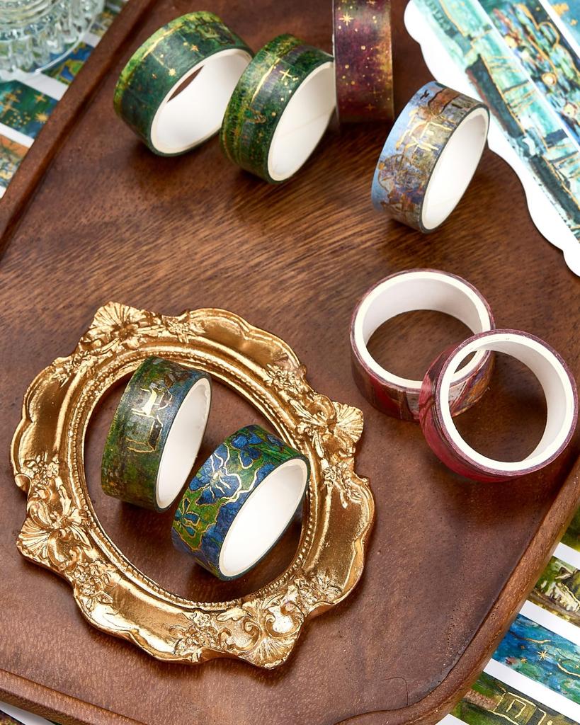 YUBX Oil Masking Set of Landscape Pattern Washi Tape with Gold Foil Perfect for Drawing DIY Gift and Gift Decorations Oil Painting-Style Tape, 20,