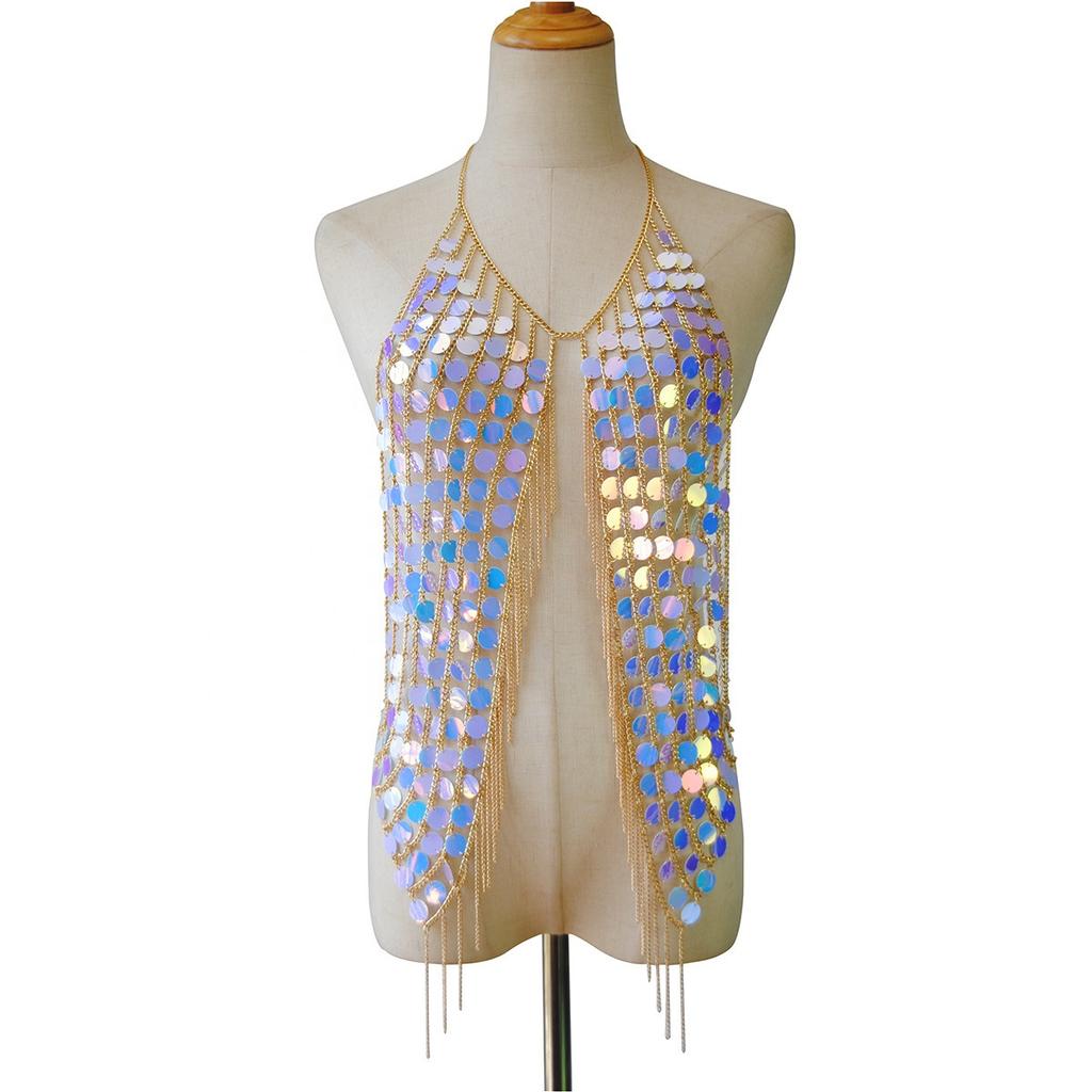 Chinese Factory 2026 New Style Sequin Tassel Chest Chain, Exaggerated Personality Chain, Body Chain, Chest Chain, Sexy Bra Vest