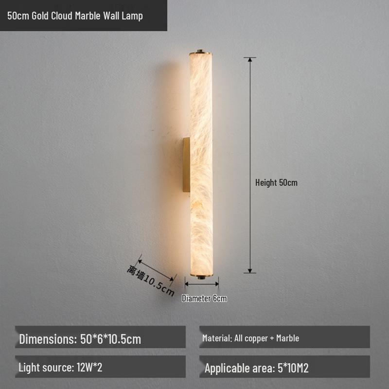 New Chinese Retro All-Copper Marble Wall Lamp - Luxury Bedside Lighting