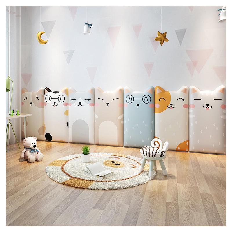 3D Cartoon Soft Pack Bedhead: Anti-Collision, Self-Adhesive Insulated Wall Sticker for Kids' Rooms.