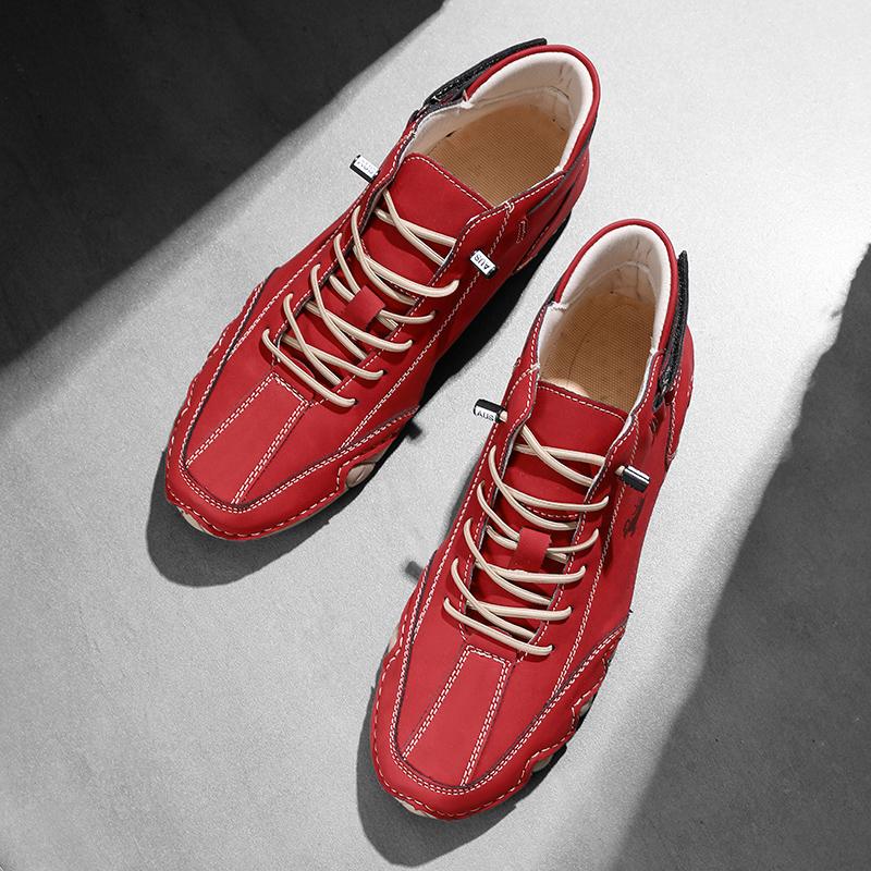 Men's Lace Up Leather Boots with Simple High Top and Fashionable Luxury Waterproof Design Loafers Lawn Golf Walking Flat Shoes