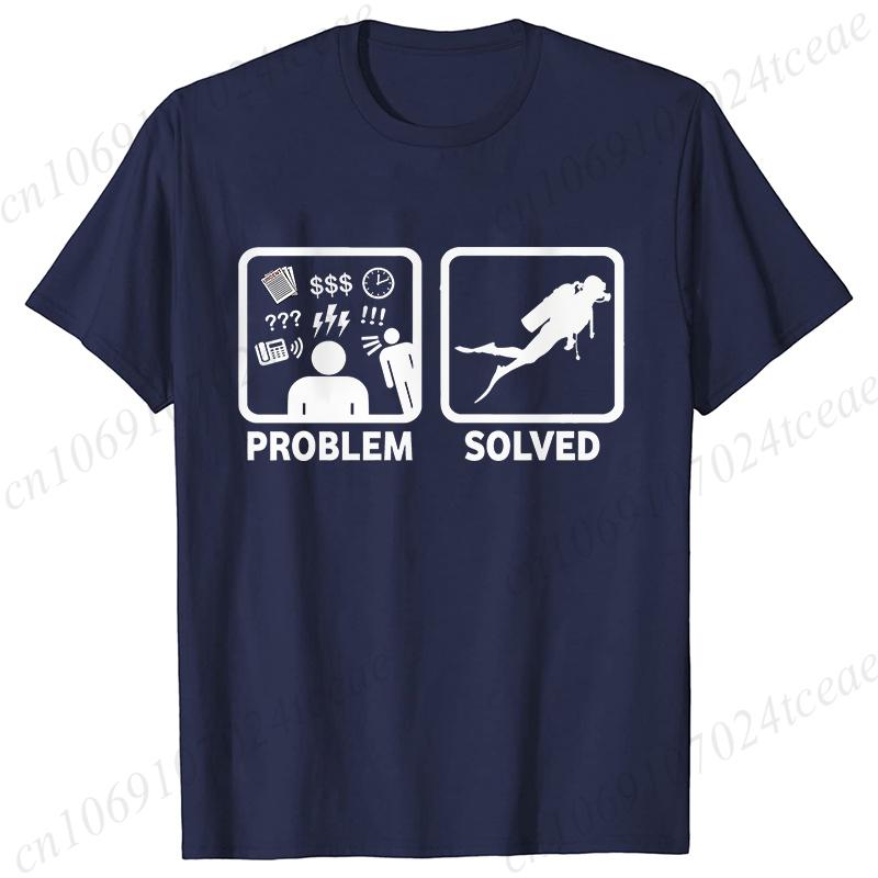 Funny Problem Solved Diving Graphic T-shirt Women Summer Clothes T Shirt Short Sleeve Solved Diving Graphic Shirt Clothing