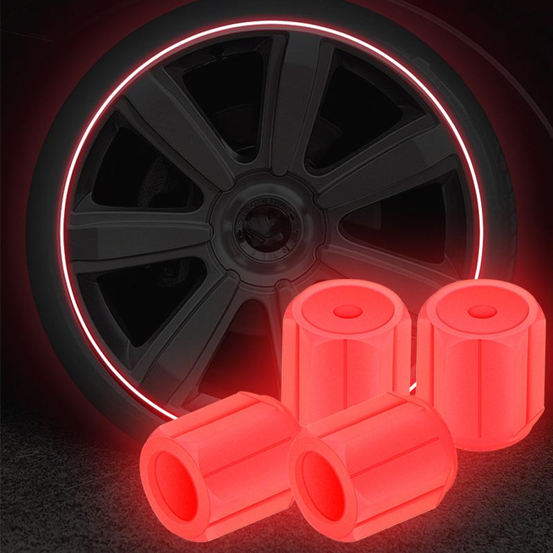 4pcs Luminous Tire Valve Caps Car Motorcycle Bicycle Wheel Tyre Hub Night Glowing Caps Tire Valve Stem Cover Fluorescent Decor