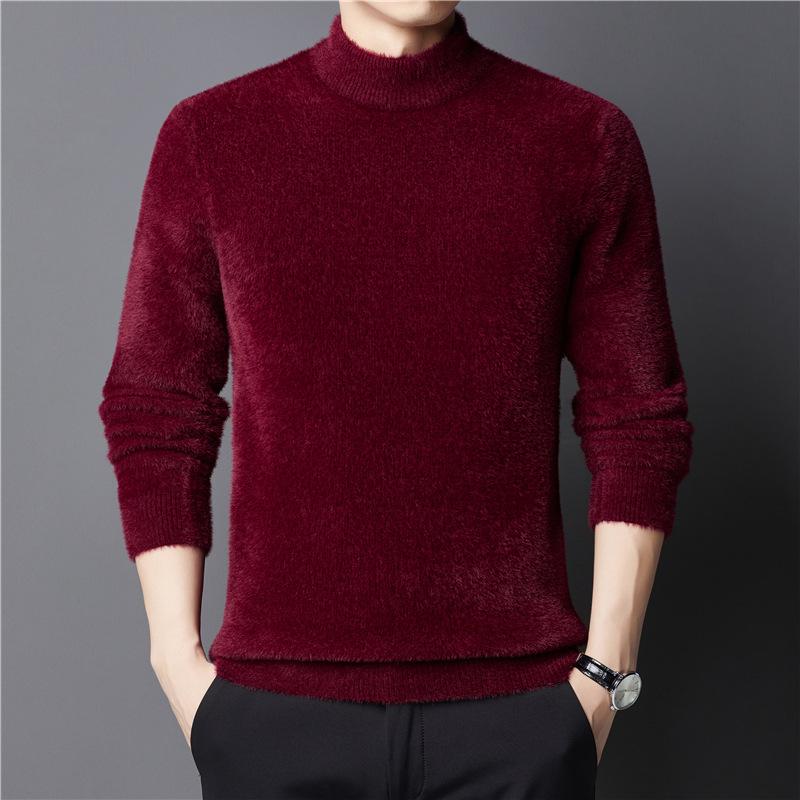 Men's Thick Chenille Velvet Turtleneck Sweater with Golden Carving