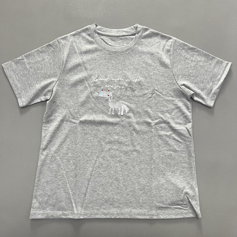

Korean Style Cartoon Zebra Embroidered Cotton T-Shirt - Women s Summer Short Sleeve Loose Fit One Size сірий колір