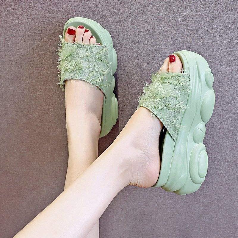 Fairy Summer Wedge Heel Slippers: Thick Sole, Height-Boosting, Petite Women's Cool Outdoor Two-Wear Beach Slippers.