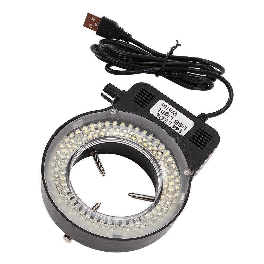 LED Microscope Ring Light 144 LEDs 4W 6500‑7500K 32000‑36000LX Adjustable Brightness USB Powered