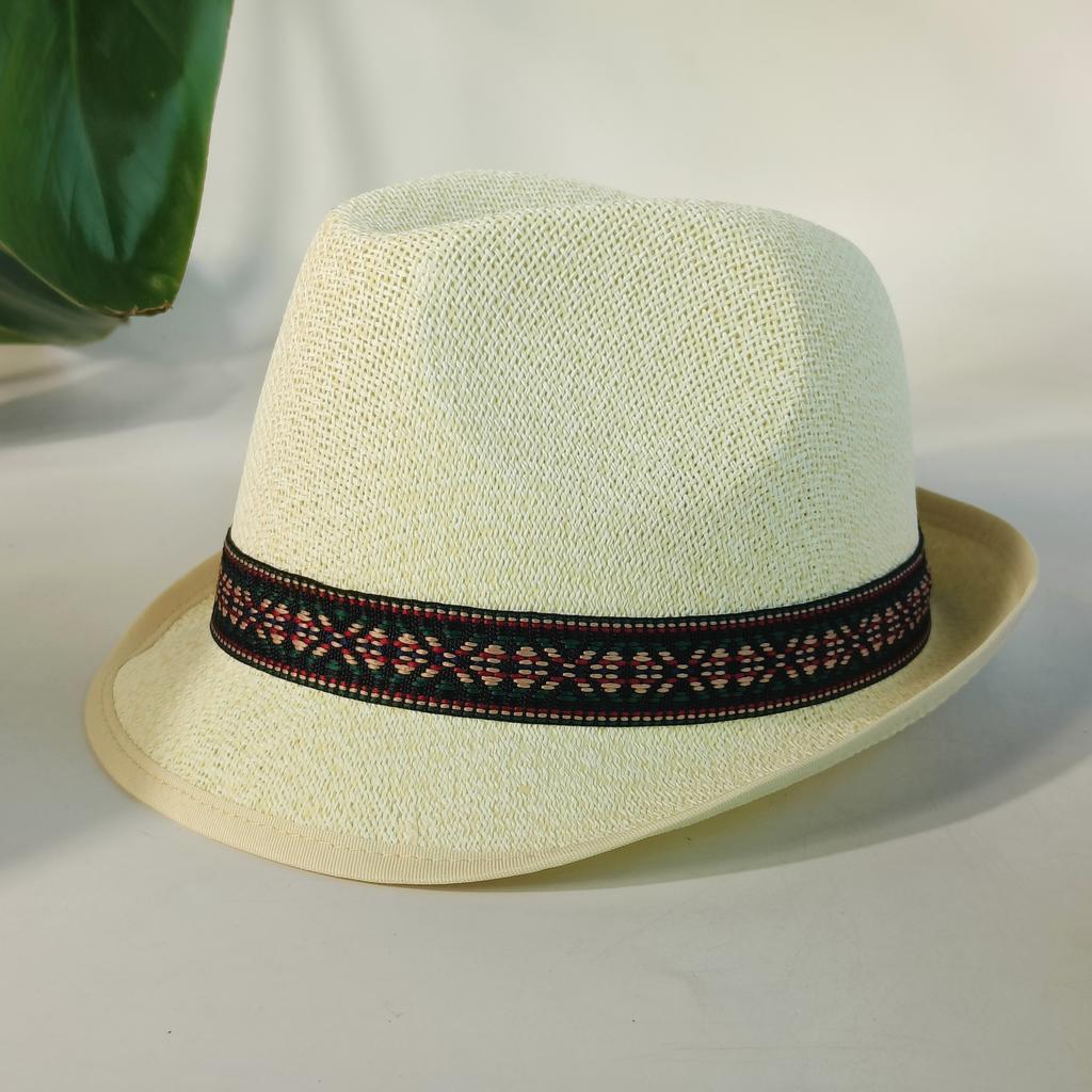 Vintage British Trilby Straw Hat Men's Summer Straw Fedora Breathable Beach Sun Hat Handwoven Straw Panama Hat Cuban Travel Cap