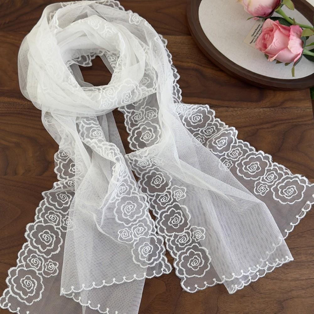 New Fashion Elegant Embroidered Flower Lace Scarf Breathable Mesh Lightweight Female Headscarf Long Silk Scarf Summer
