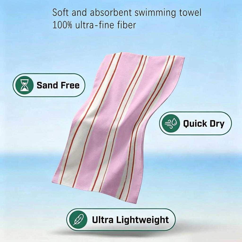 Pink Brush Stripe Beach Towel Sand Free Quick Dry Absorbent Thin Compact Towels for Swimming Pool Camping Beach Accessories