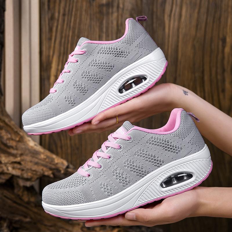 Sneakers women's mesh breathable casual shoes new thick-soled heightening non-slip rocking shoes women's travel shoes