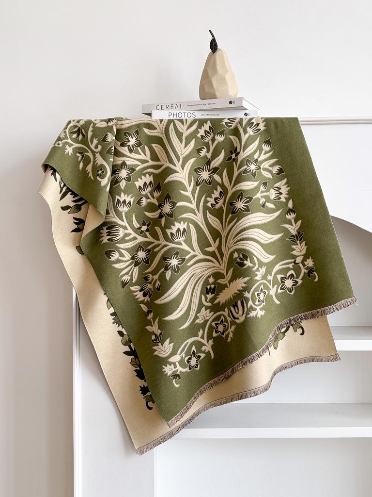  Winter New: Elegant Women's Pattern Scarf, Thick Faux Pashmina Double - Sided Shawls, Warm Foulard Female Blanket Wraps