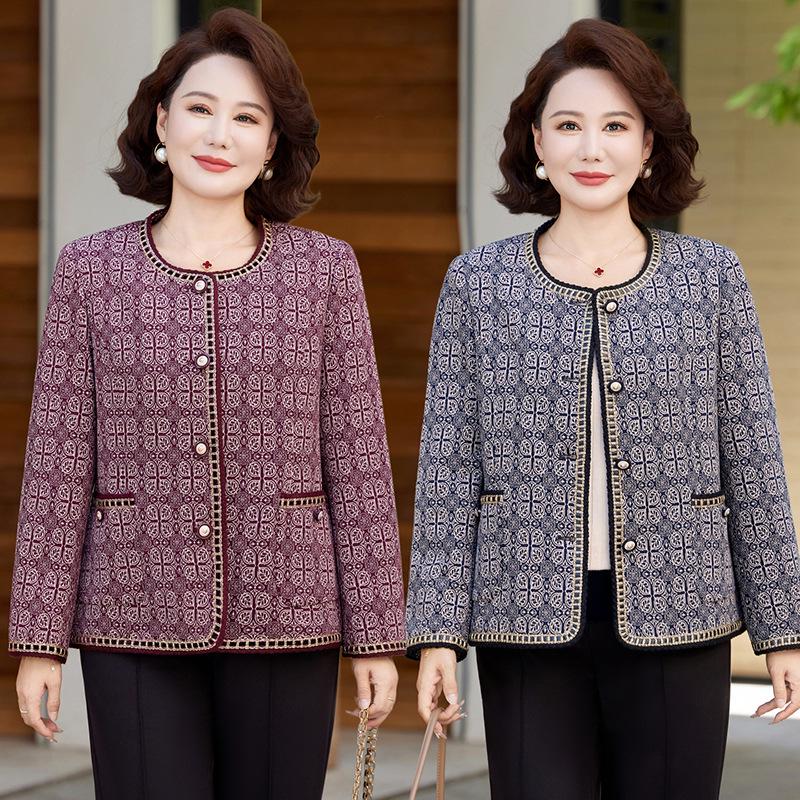 Mom's Chic Short Jacket: Trendy Spring/Autumn Style for Middle-Aged & Elderly Women - Stylish & Versatile Upper Wear for Fashionable Grandmas