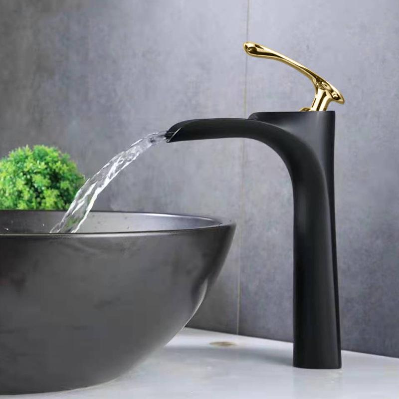 Bathroom Waterfall Basin Sink Faucets Hot Cold Tap Deck Mounted Water Mixer Crane Antique Bronze Chrome White Black Gold