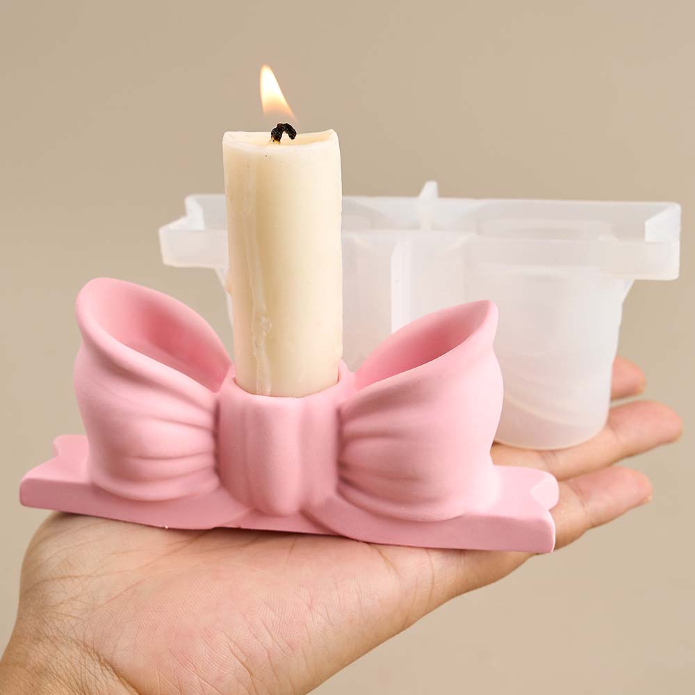 3D Bow Candle Holder Silicone Mold DIY Bowtie Candlestick Plaster Casting Molds Concrete Resin Craft Making Home Decor Art Gift