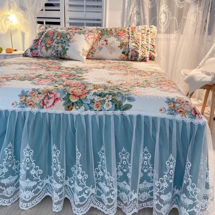 Luxury American Floral Bedding 100% Cotton Quilted Lace Ruffles Bed Skirt Mattress Cover Bedspread Pillowcases Nordic Size 1/3Pc