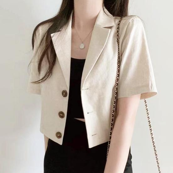 Ženy Letní oblek Kabát Klopa Krátký rukáv Jednořáskové Knoflíky Knoflík Krátký oblek Bunda Jednobarevný Volný střih Business Outwear