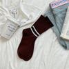 Ladies Spring and Autumn Retro Color Striped Cloth Logo Kitten Embroidery Medium Tube Pile Socks