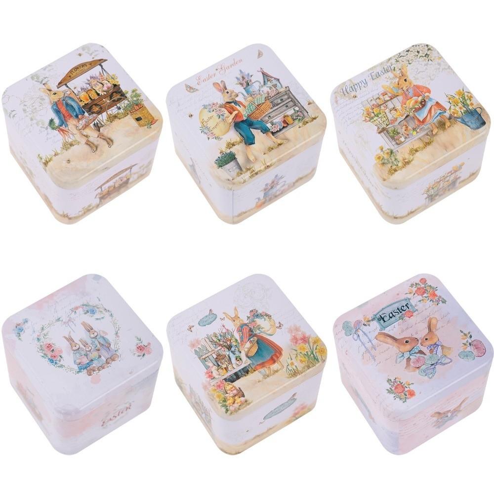 Empty Box Easter Gifts Box Square Shape Easter Egg Box Rabbit Tin Storage Box Easter Party