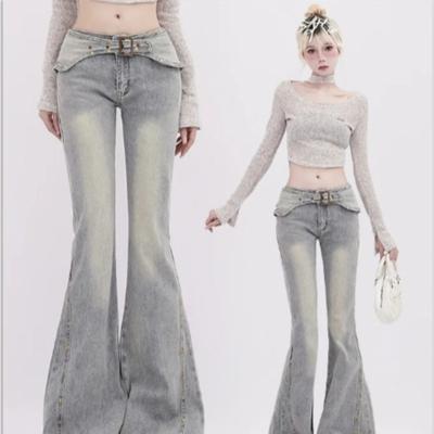 Autumn Light Blue Flare Wide Leg Jeans Women Y2k Low Rise Vintage Denim Trousers Skinny Pants