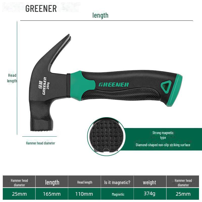 Green Forest Magnetic Mini Claw Hammer for Woodworking and Outdoor Use