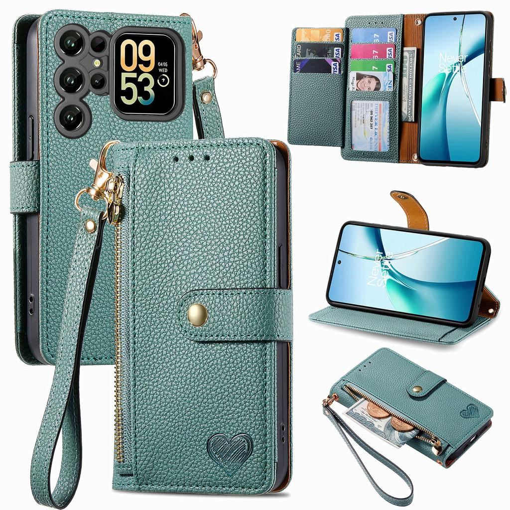 For Oukitel C62 Case RFID Blocking Zipper Pocket Leather Wallet Phone Cover with Strap