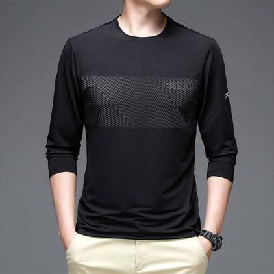 Automne Nouveau Séchage Rapide Soie Glacée T-shirt à Manches Longues et Col Rond pour Hommes Décontracté Sportif Élastique Pur Coton Fitness Extérieur Haut