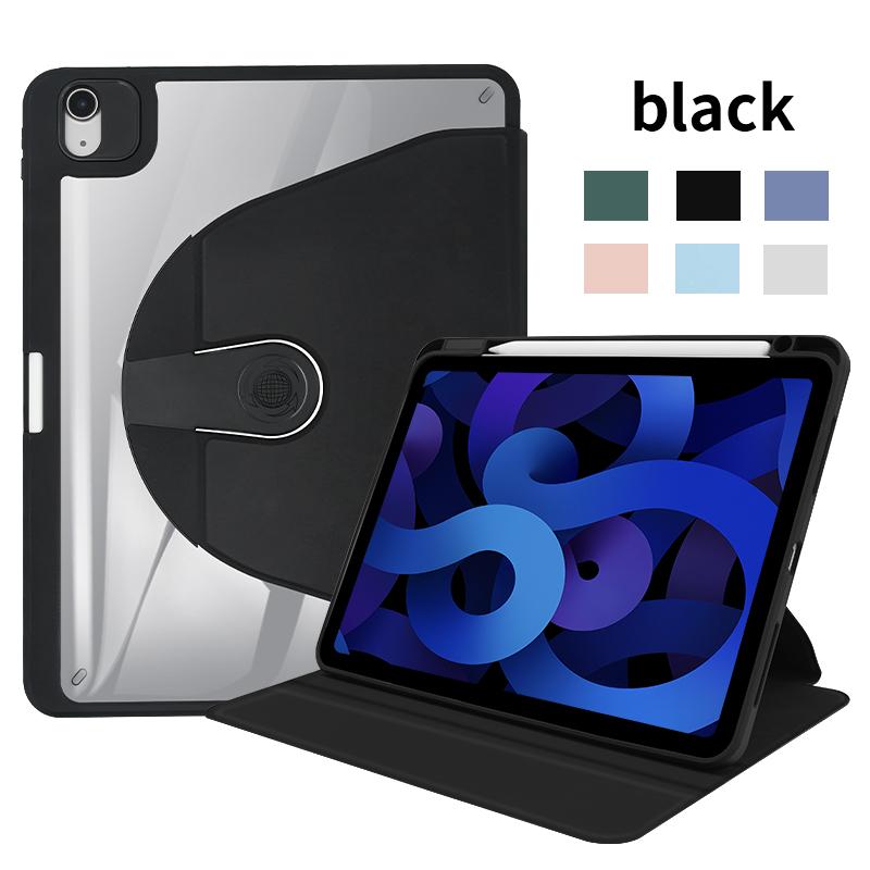 Rotating Case for iPad 9th/8th/7th with Pencil Holder, 360 Degree Rotation Stand Cover Clear Back, Auto Wake/Sleep