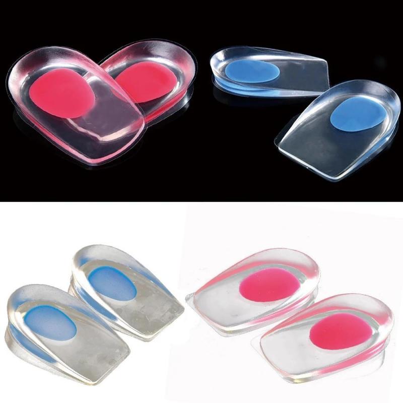 2Pair Silicone Gel Insoles Heel Plantar Fasciitis Heel Cushion Pain Absorption Heel Pads Relief Shock for Callus Corns Bone Pink*1+blue*1