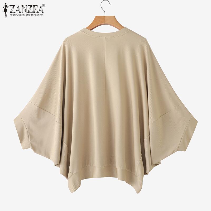 ZANZEA Women Casual Round Neck Batwing Sleeve Loose Blouse