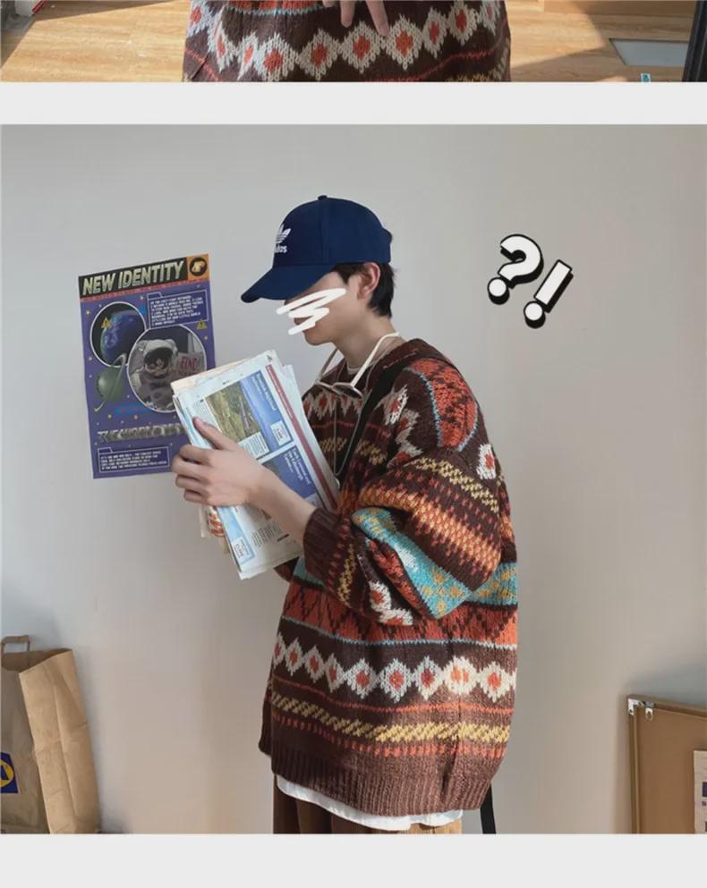 Men's Loose Fit Thickened Knitted Sweater - Korean & Harajuku Style Winter Pullover