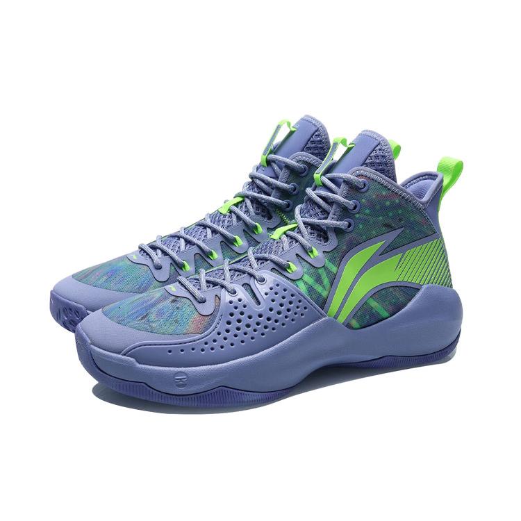 Li Ning Combat Hi Sonic Dämpfung Rutschfest Abriebfest Mittelhohe Basketballschuhe Herren Hell-Irisblau ABAR059-4