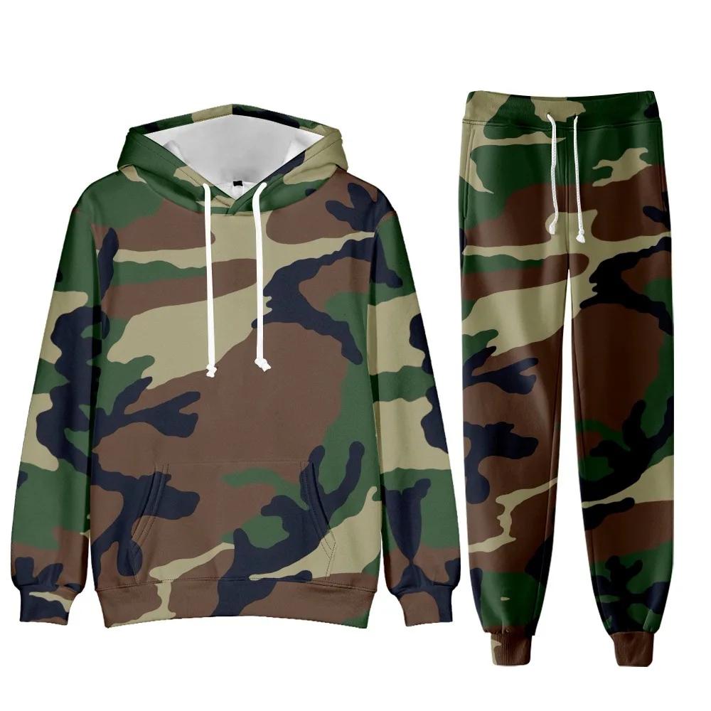 Camouflage Men Hoodie Sets 3D Print Tracksuit Set Man Hoodie + Pants 2pcs Set Outdoor Oversize Casual Men s sportswear clothing S