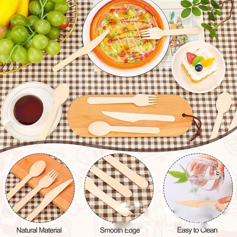 50/100 KS Jednorázový dřevěný nůž Vidlička Lžíce Party Restaurace Venkovní piknik Fast Food Dort Dezert Biologicky rozložitelné nádobí Set
