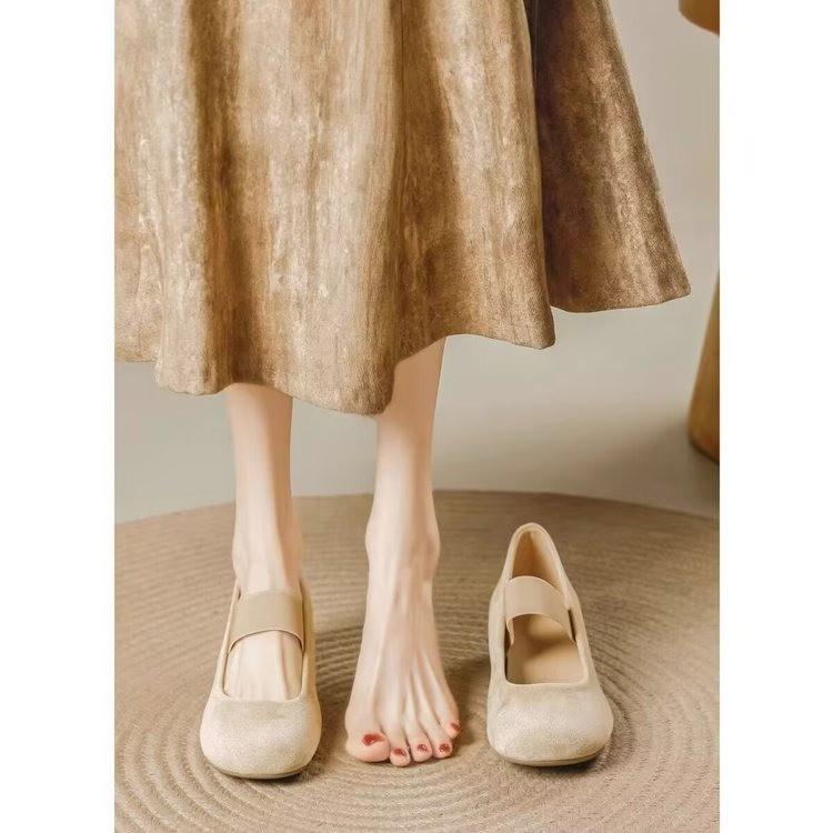 Schaffellversion~ 6cm kleine innere Höhenerhöhung Retro-Ballett Mary Jane Schuhe weiche Sohle flacher Ausschnitt elastisches Band einzelne Schuhe Damen